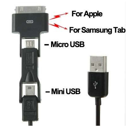 Câble synchro et charge  avec sortie micro USB, mini USB, iphone, Galaxy tab