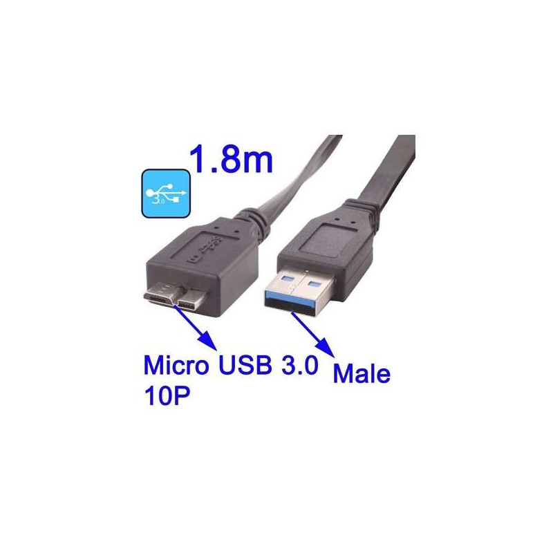 Cable USB 3.0 male vers micro USB 3.0/2.0 male - 1.8 mètre