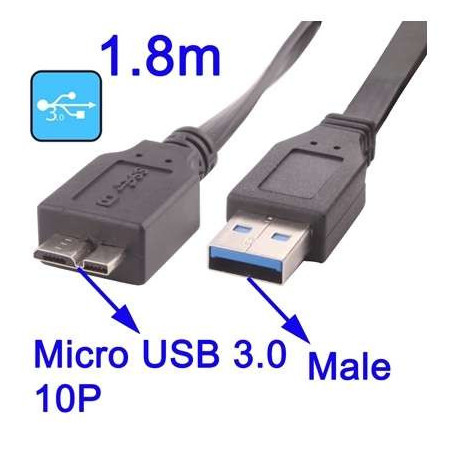 Cable USB 3.0 male vers micro USB 3.0/2.0 male - 1.8 mètre