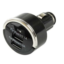 Chargeur allume-cigare - noir - double USB 12-24Volts  - 2.1A et 1.0A
