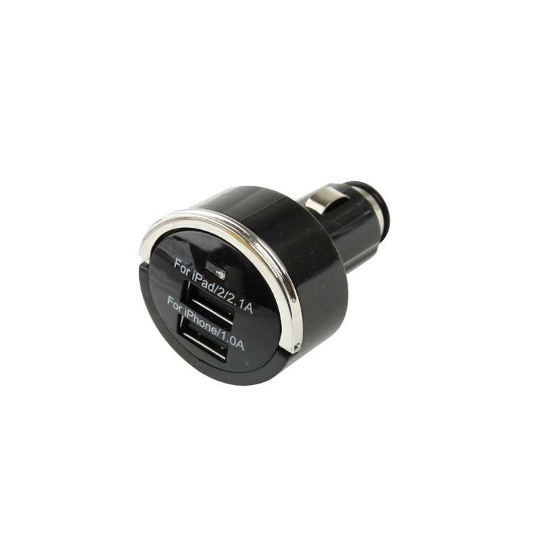 Chargeur allume-cigare - noir - double USB 12-24Volts  - 2.1A et 1.0A