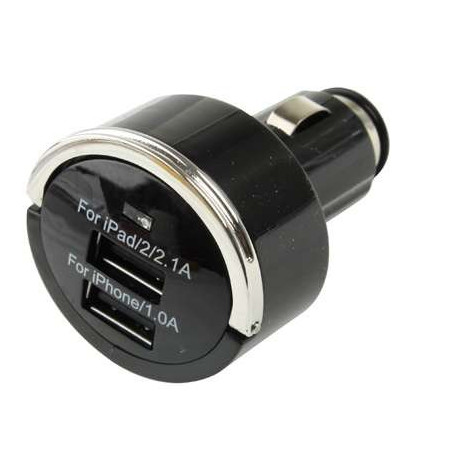 Chargeur allume-cigare - noir - double USB 12-24Volts  - 2.1A et 1.0A