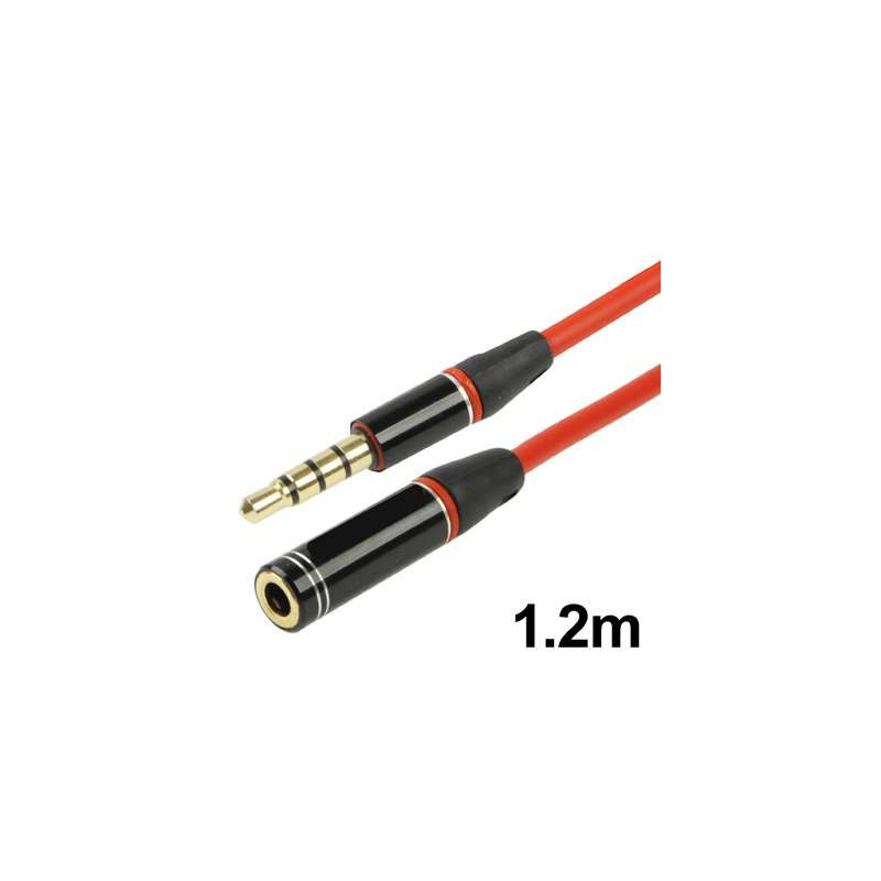 Rallonge cordon audio jack 3.5 mm male-femelle rouge (longueur 1.2 m)