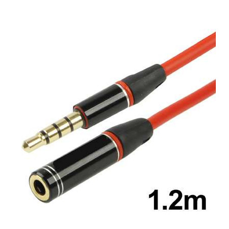 Rallonge cordon audio jack 3.5 mm male-femelle rouge (longueur 1.2 m)