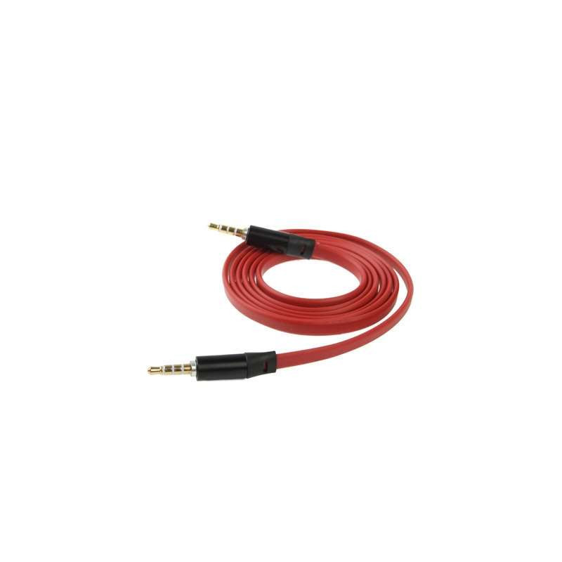 Rallonge cordon audio jack 3.5 mm male-male - plat- rouge (longueur 1.2 m)