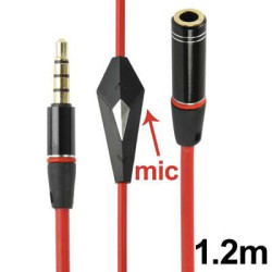 Rallonge stereo - rouge - jack 3.5 mm - male femelle - avec micro - 1.2 m -