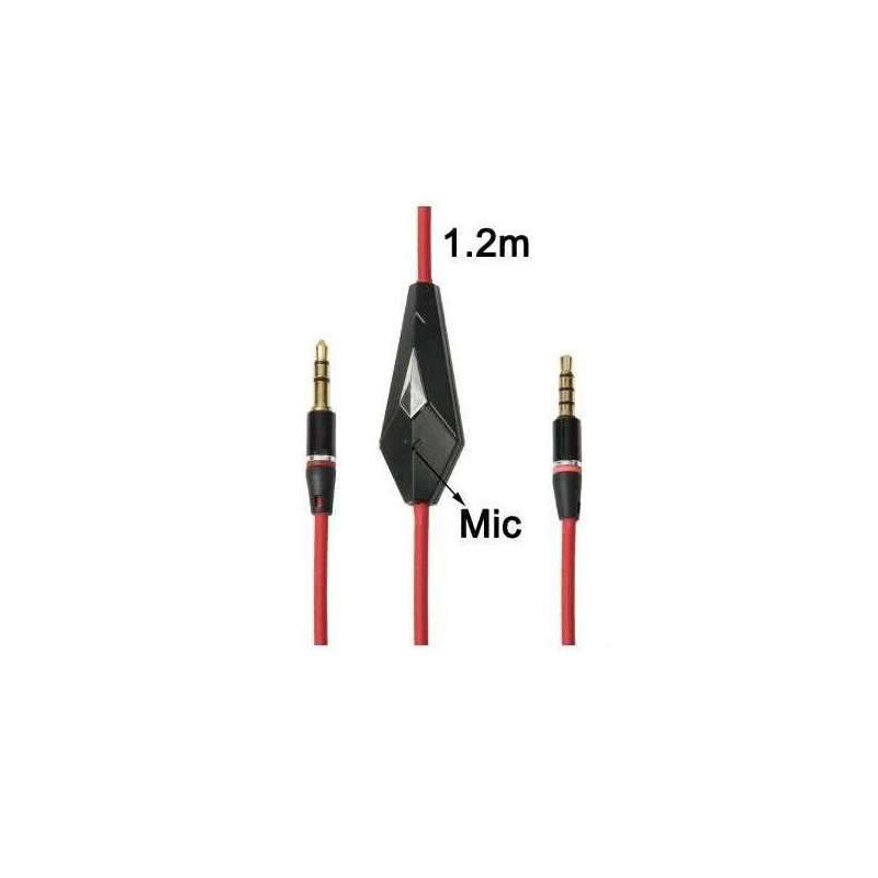 Rallonge stereo - rouge - jack 3.5 mm - male male - avec micro - 1.2 m -