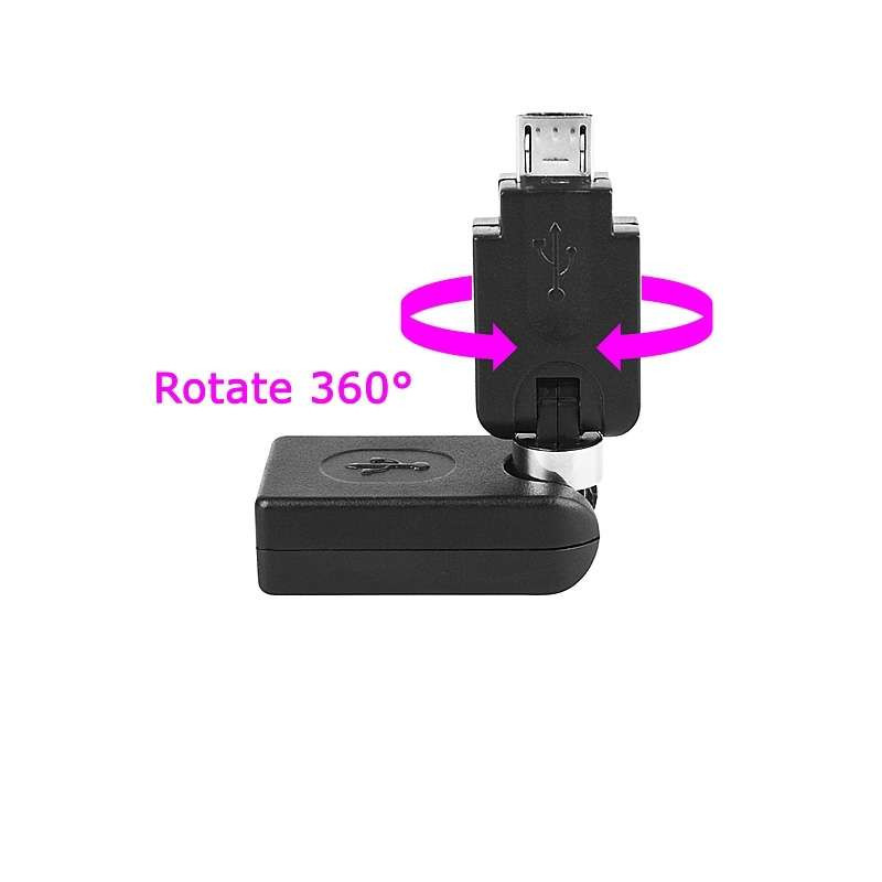 Adaptateur USB Femelle vers micro USB male - rotation 360°