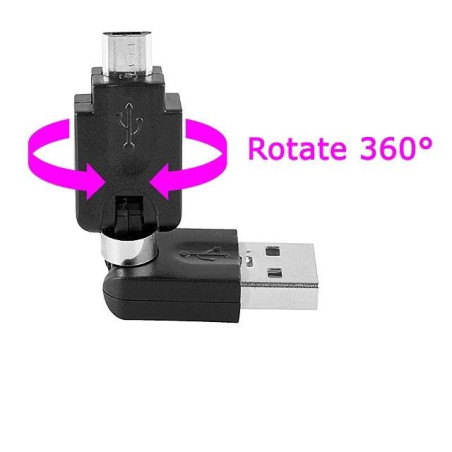 Adaptateur USB Male vers micro USB male - rotation 360°