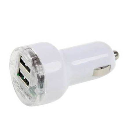 Adaptateur allume-cigare blanc- double USB 5V/2.1A et 5V/1A